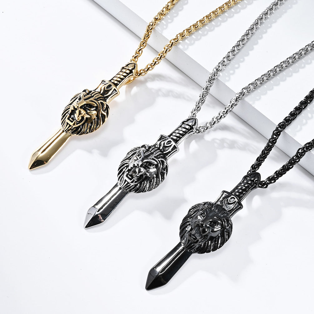 Cross-Border Retro Lion Head Titanium Steel Necklace for Men