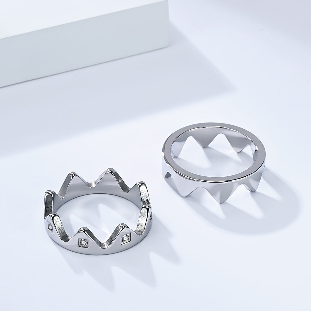 Planderful Personalized Crown Zircon Inlaid Titanium Steel Couple Ring For Him And Her