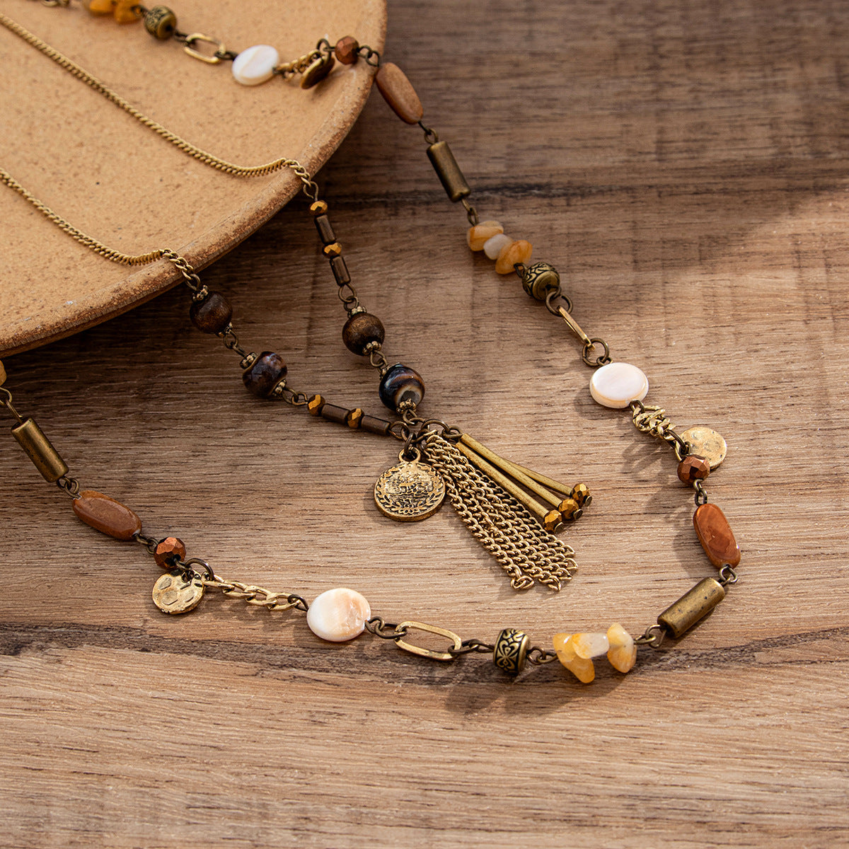Retro Star-Shaped Fringed Sweater Chain For Imitation Pearls Stacked With Long Necklaces Necklace