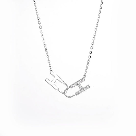 Geometric Double H Zircon Silver Necklace