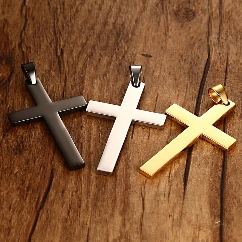 Stainless Steel Cross Pendant Gold Sweater Necklace Men