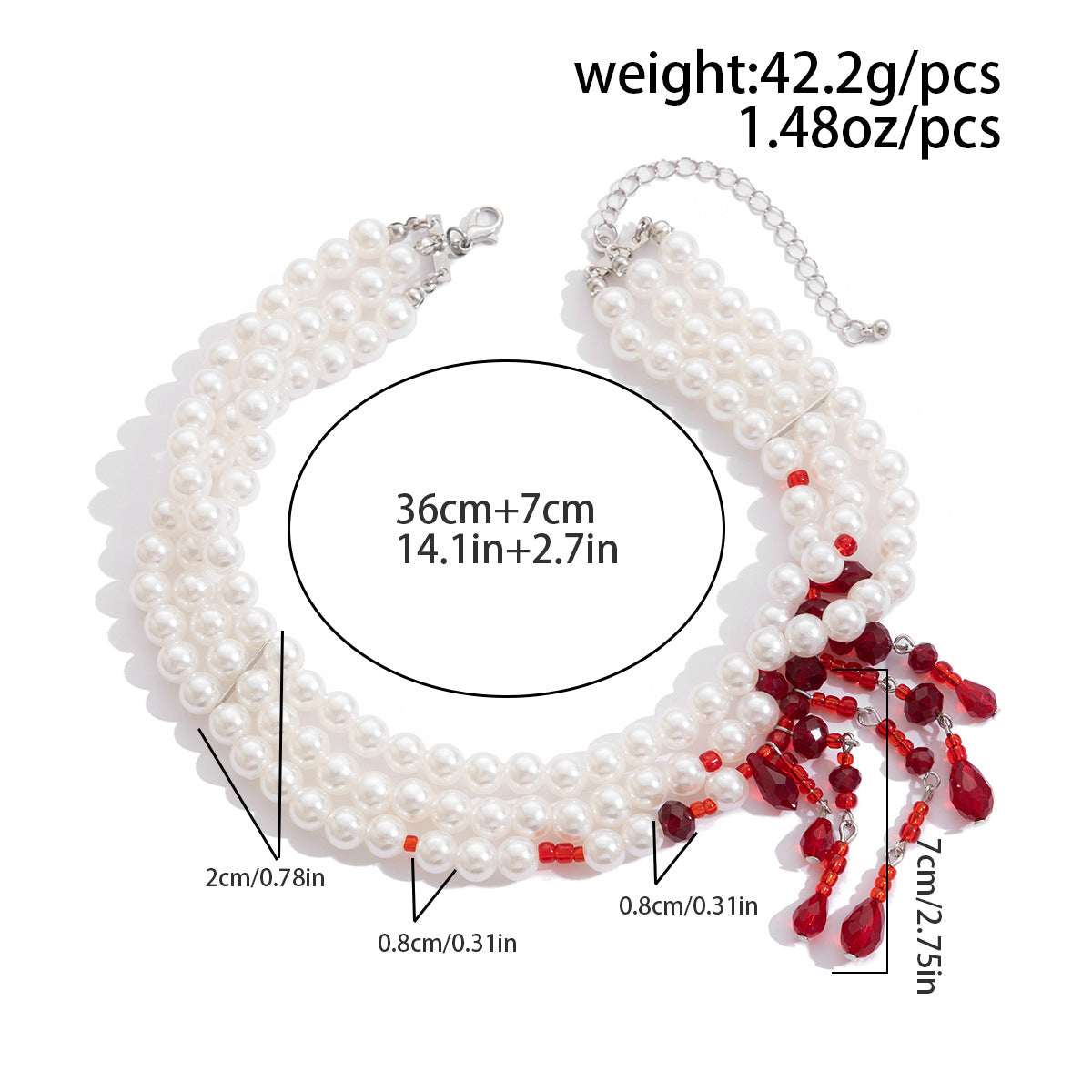 Gothic Pearl Heart Blood-Drip Layered Necklace
