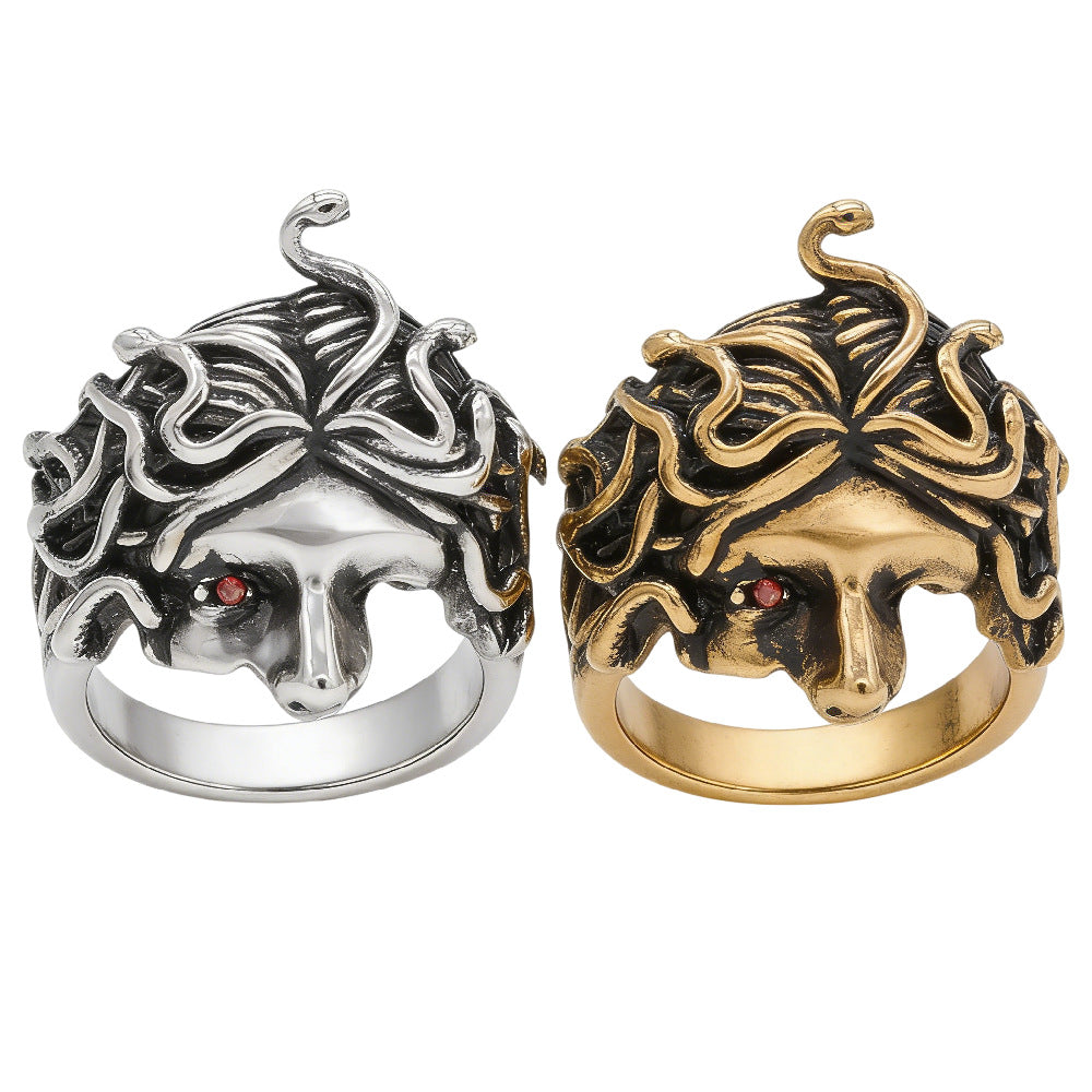 Medusa Ring Titanium Steel For Men And Unisex Greek Mythology Protection Symbol Planderful