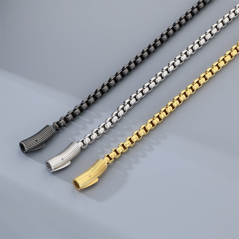 Wind Niche Design Stainless Steel Vertical Pattern Square Pearl Round Buckle Bracelet