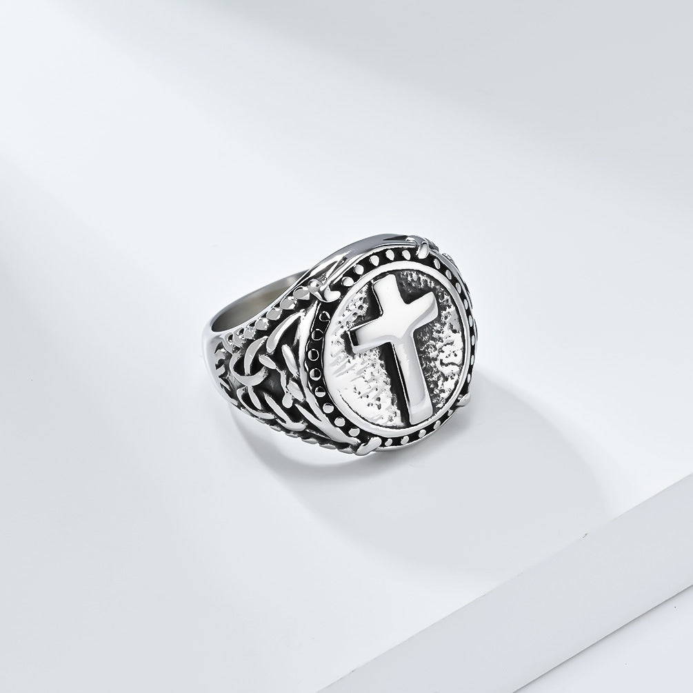 Cross-Border European American Retro Stainless Steel Cross Ring