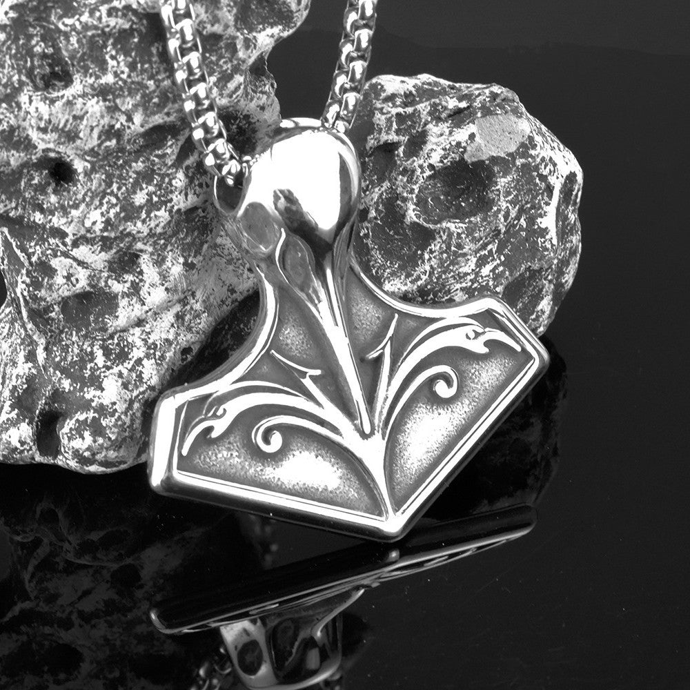 Planderful Viking Skull Pendant Titanium Steel For Men Norse Legacy Necklace Retro Crow Design