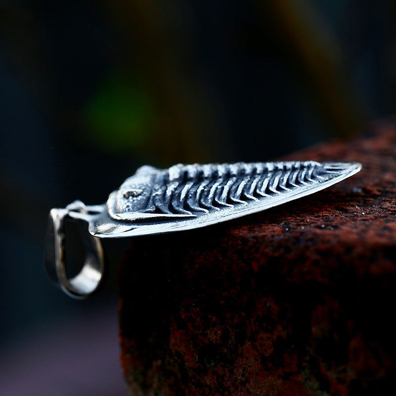 Custom Retro Trilobite Titanium Steel Pendant for Men - Unique Lettered Accessory