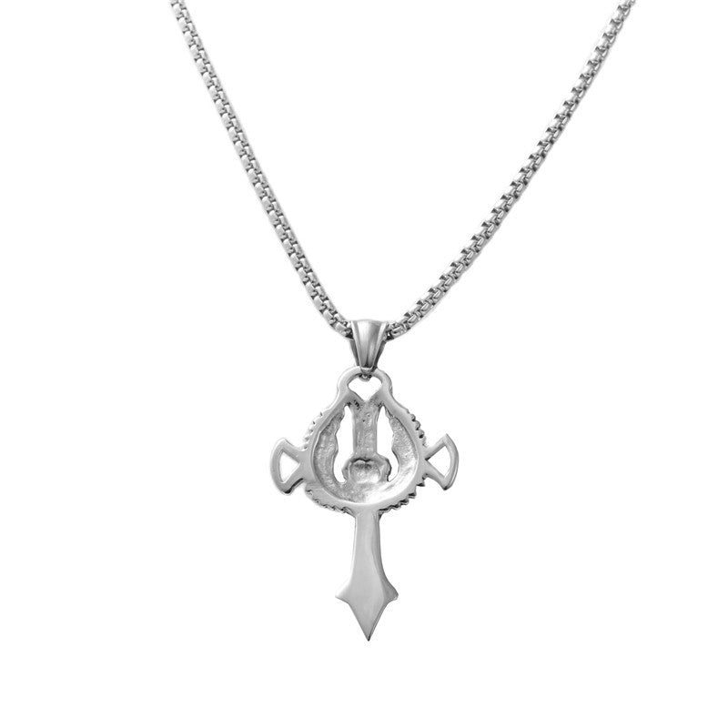 Trendy Men's Titanium Steel Cross Sword Pendant Retro Necklace