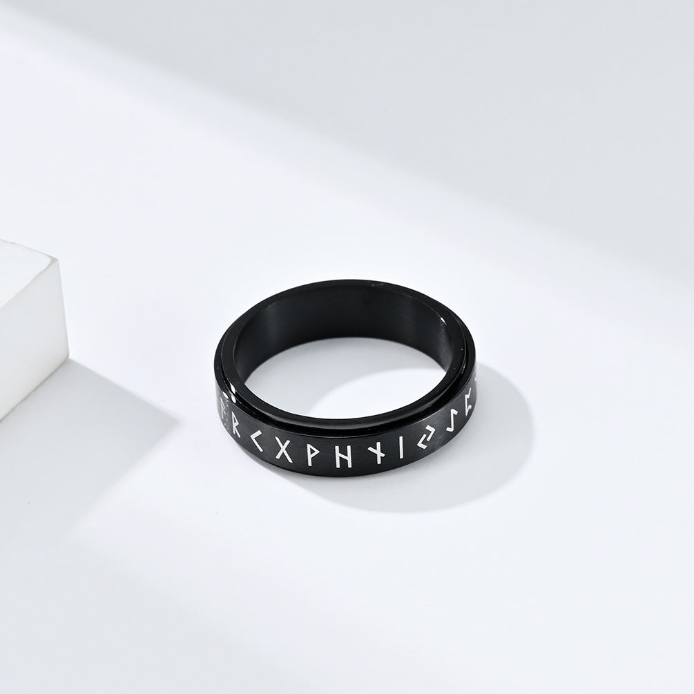 Planderful Titanium Steel Rotating Viking Ring For Him Nordic Character Spinner Band Ideal Gift For Boyfriend