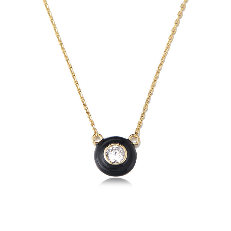 Sense Oil Drop Necklace 925 Sterling Silver Retro Round Single Diamond Zircon