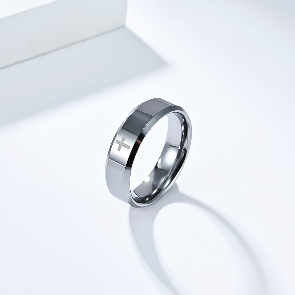 Planderful Laser Cross Tungsten Ring For Men And Women Couple Wedding Band Premium