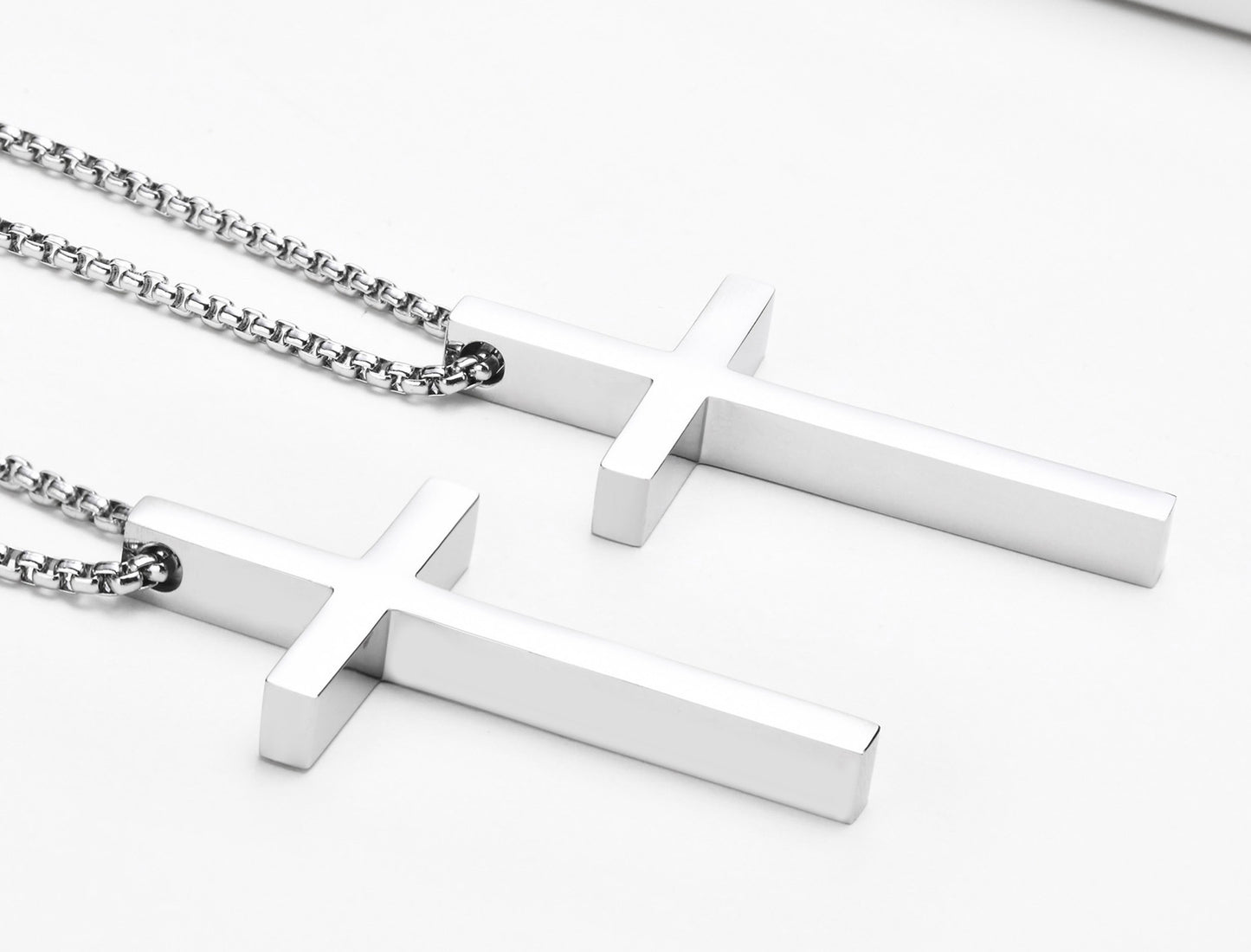 Stainless Steel Bare Cross Pearl Chain Necklace for Men and Women