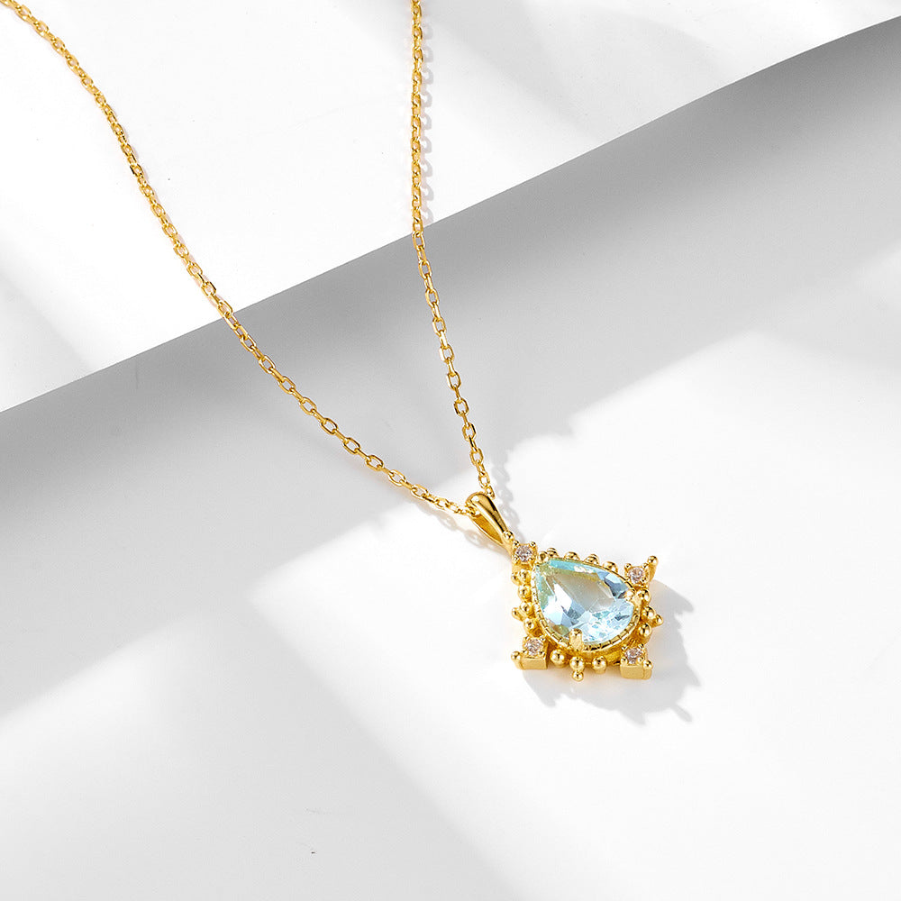 Water Drop Shape Sky Blue Topaz Pendant 925 Sterling Silver Necklace High-End