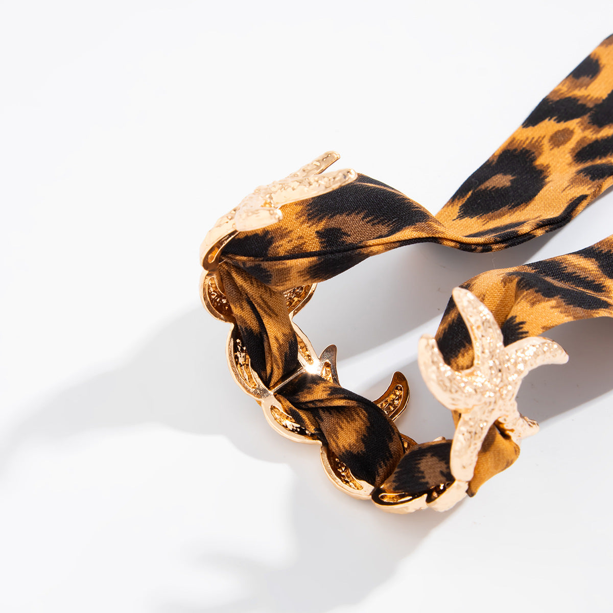Planderful Silk Scarf Opening Bracelet Vintage Retro Gold Tone For Women Starfish Flower Engraved