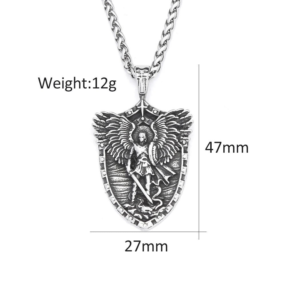 1. Planderful Saint Michael Necklace Stainless Steel With God Of War Pendant For Men