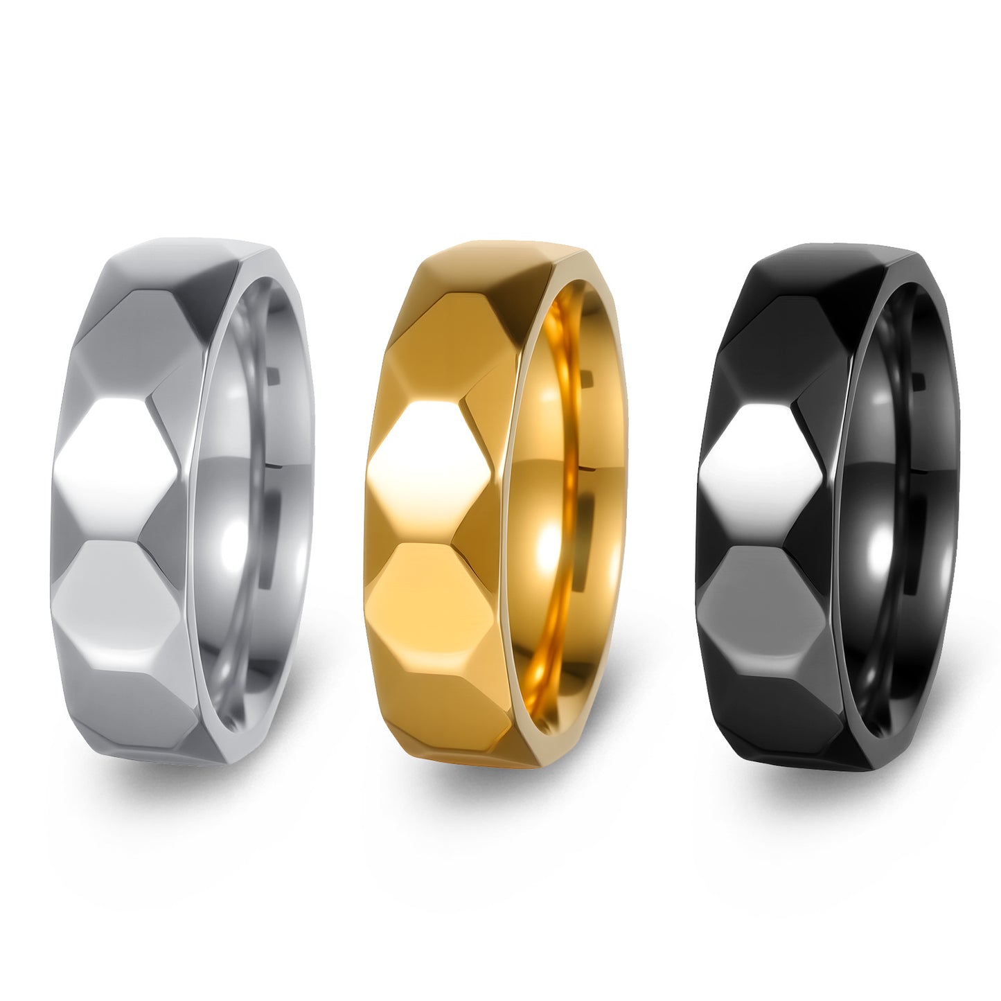 Planderful Collection Everyday Genie Titanium Steel Ring 6mm Geometric Multi Faceted Design Unisex Couples