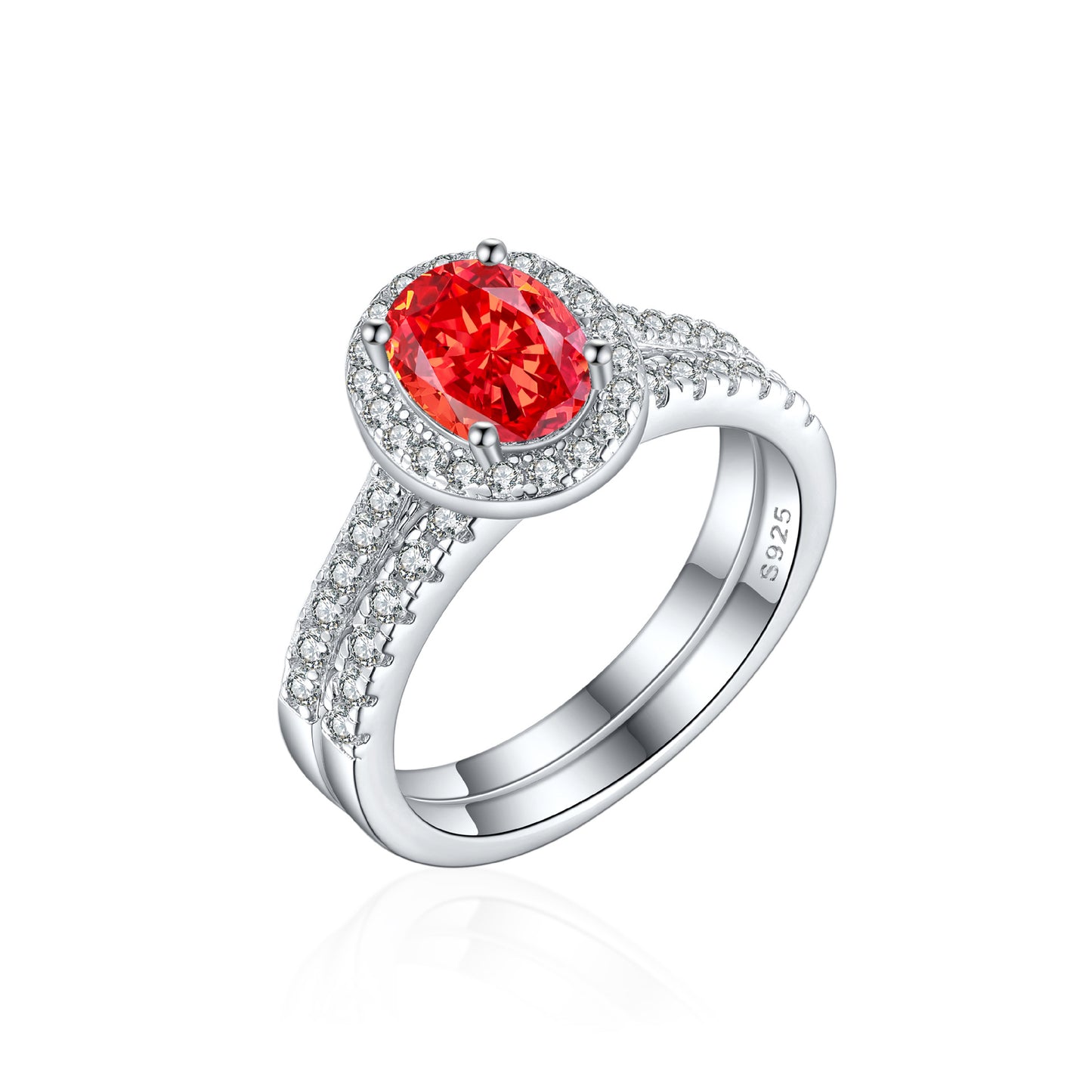 S925 Sterling Silver 1.5ct Flame Ice Flower Cut Oval Ring