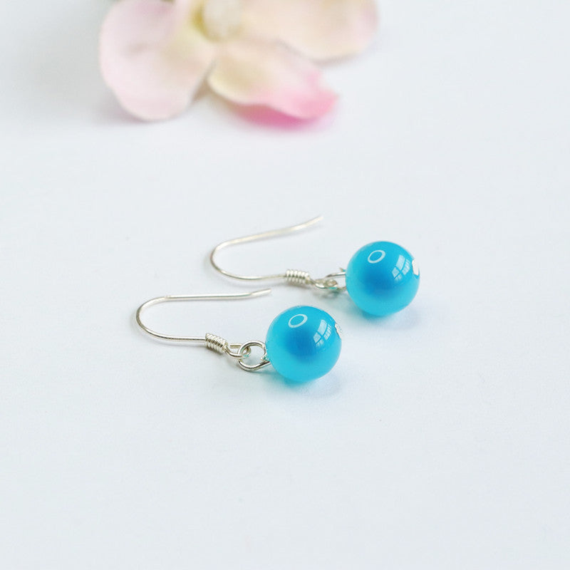 Blue Heart Agate 925 Silver Hook Earrings