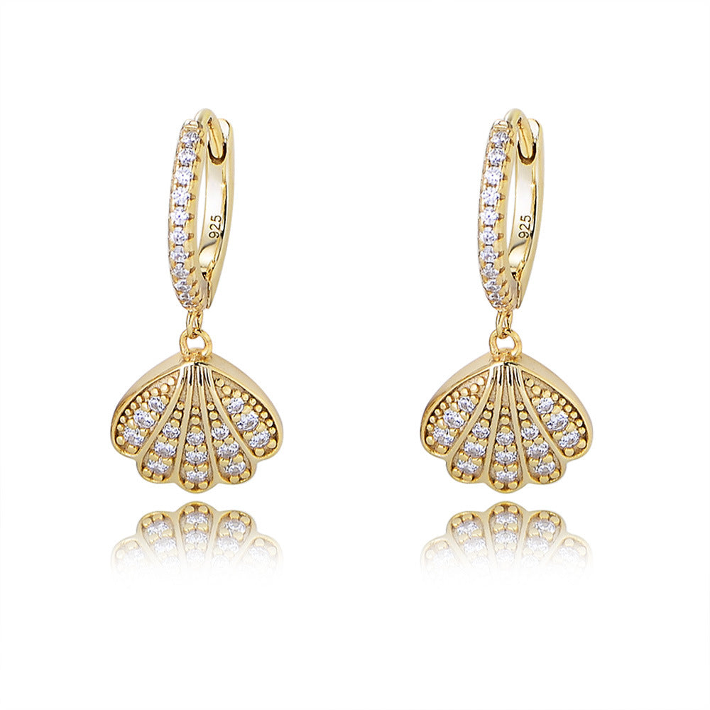Jewelry S925 Silver Geometric Fan Full Zircon Earrings, High-End Earrings, Creative And Ear