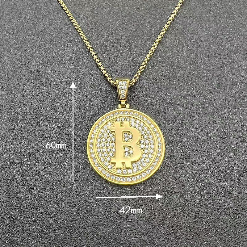 Bitcoin B Pendant Necklace By Planderful Everyday Genie Gold Plated Steel West Coast Hip Hop Style For Crypto Fans