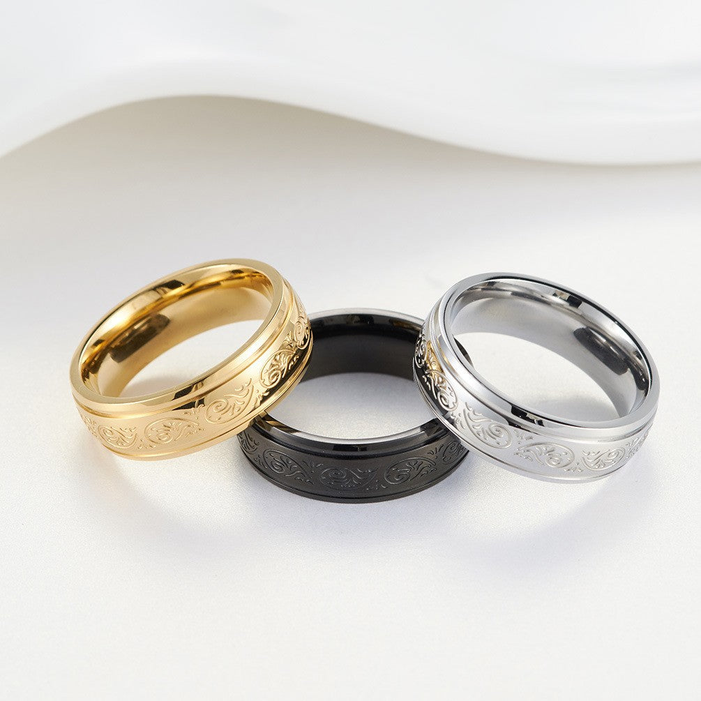 Pattern Stainless Steel Wedding Engagement Ring – Couple