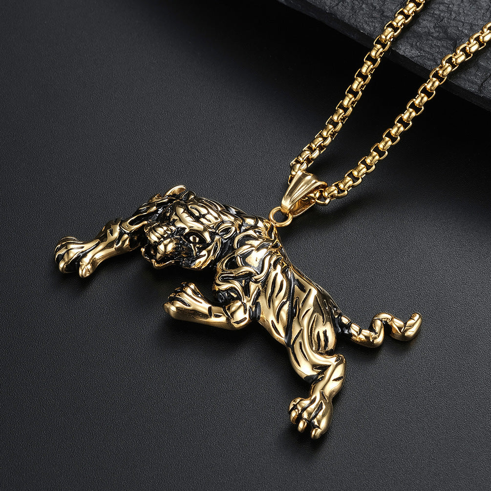 Tiger Head Titanium Steel Necklace For Edgy Punk Fashion Lovers Planderful Domineering Retro Style