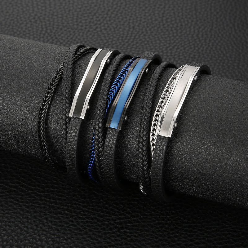 Planderful Mens Leather Bracelet MultiLayer Magnetic Buckle