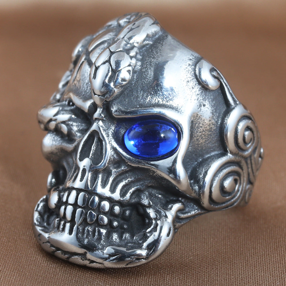 Titanium Steel Skull and Snake Ring for Men - Personalized Retro Trendy Accessories