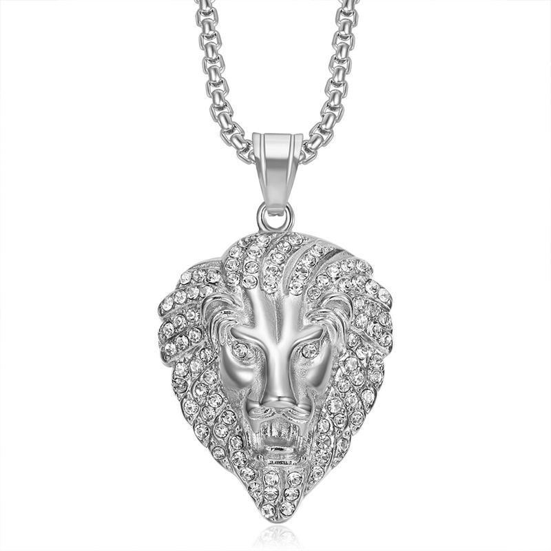 Planderful Hip Hop Jewelry Lion Head Necklace Durable Stainless Steel Gold Plated Zircon Pendant For Men And Women