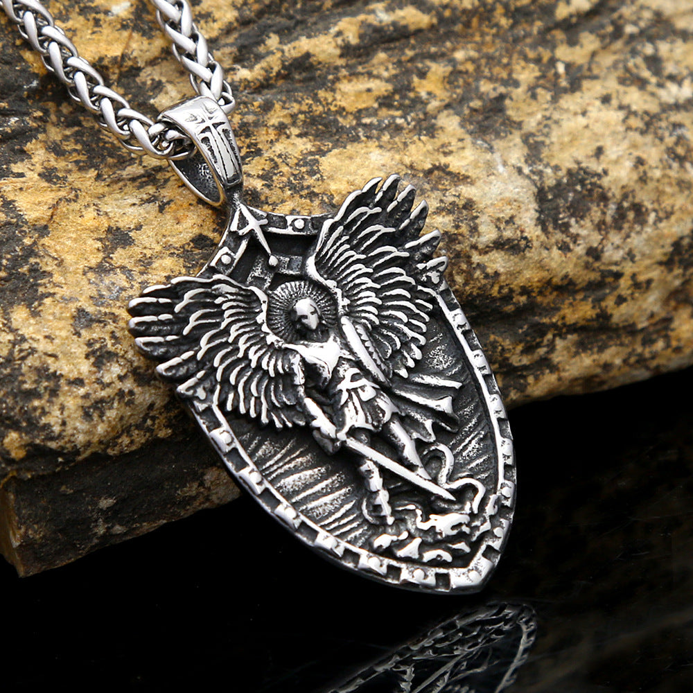 AliExpress St. Michael's Men's Retro Shield Pendant Necklace