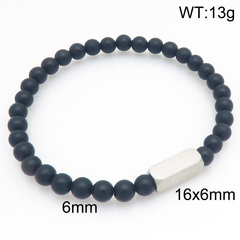 Stylish Stainless Steel Square Volcanic Stone Bracelet – Tiger's Eye Stone Matte Bead