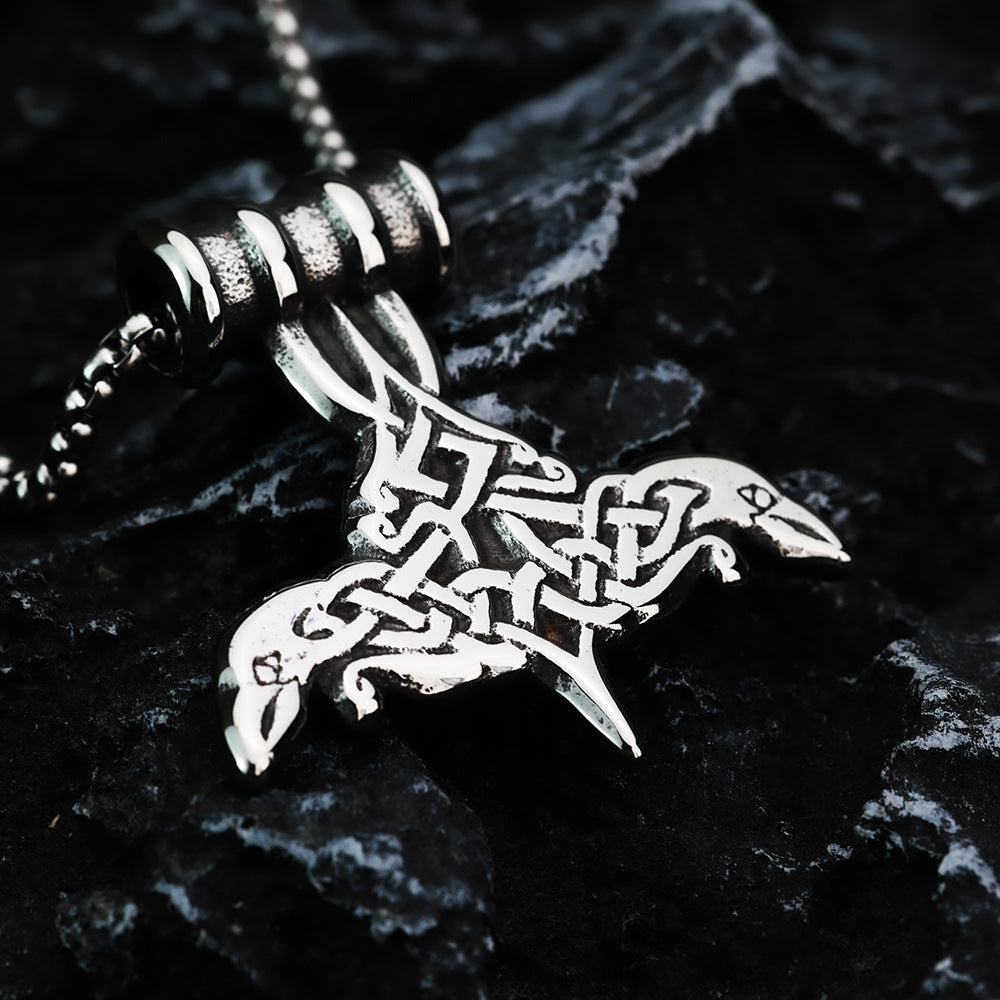 European And American Retro Stainless Steel Men's Pendant Viking Odin Mount Crow Pendant For Men