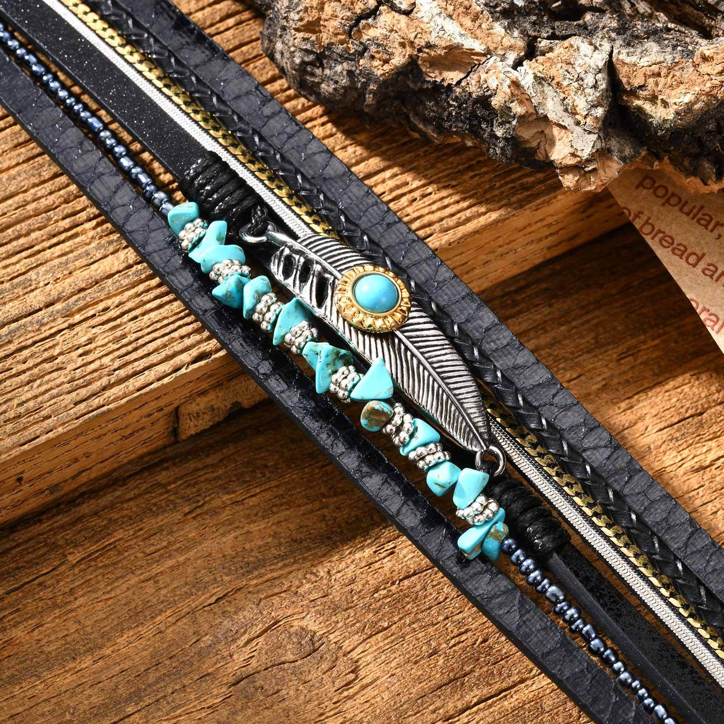 Planderful Durable Feather Turquoise Alloy Bracelet For Men