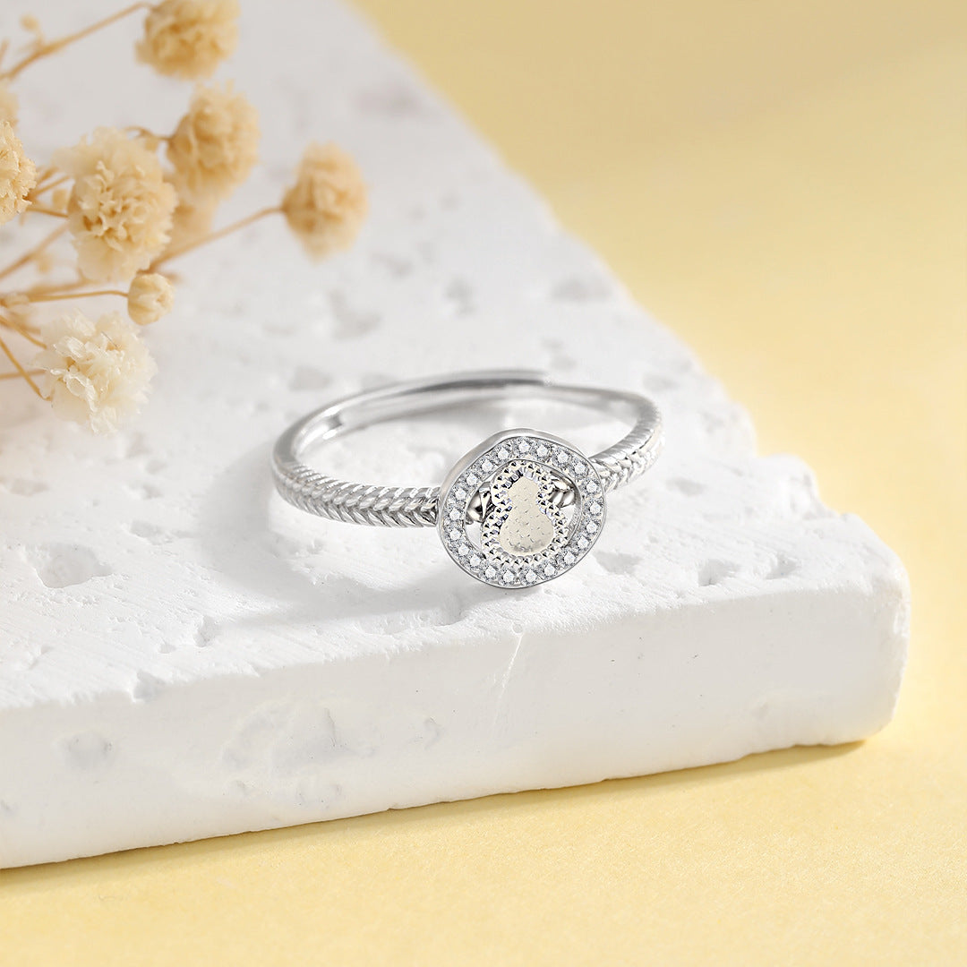 Planderful S925 Sterling Silver Crushed Ice Gourd Ring For Women Adjustable Open Fit