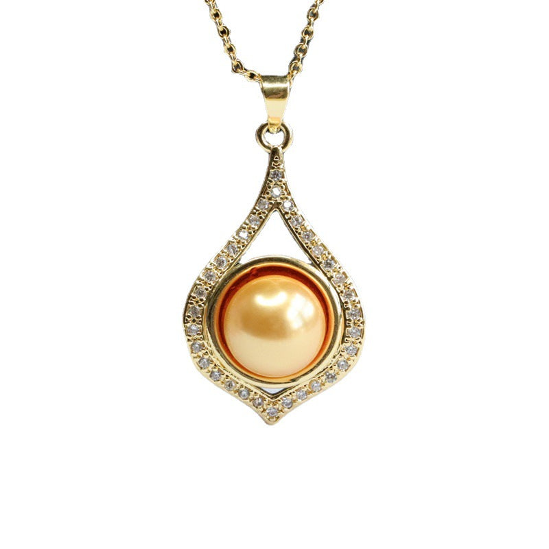 Champagne Shell Pearl Teardrop Pendant — No Chain