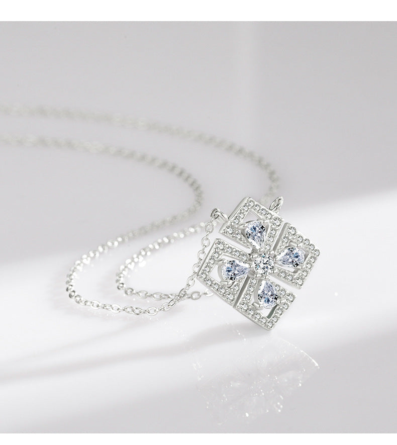 Everyday Genie Sterling Silver Zircon Flower Necklace