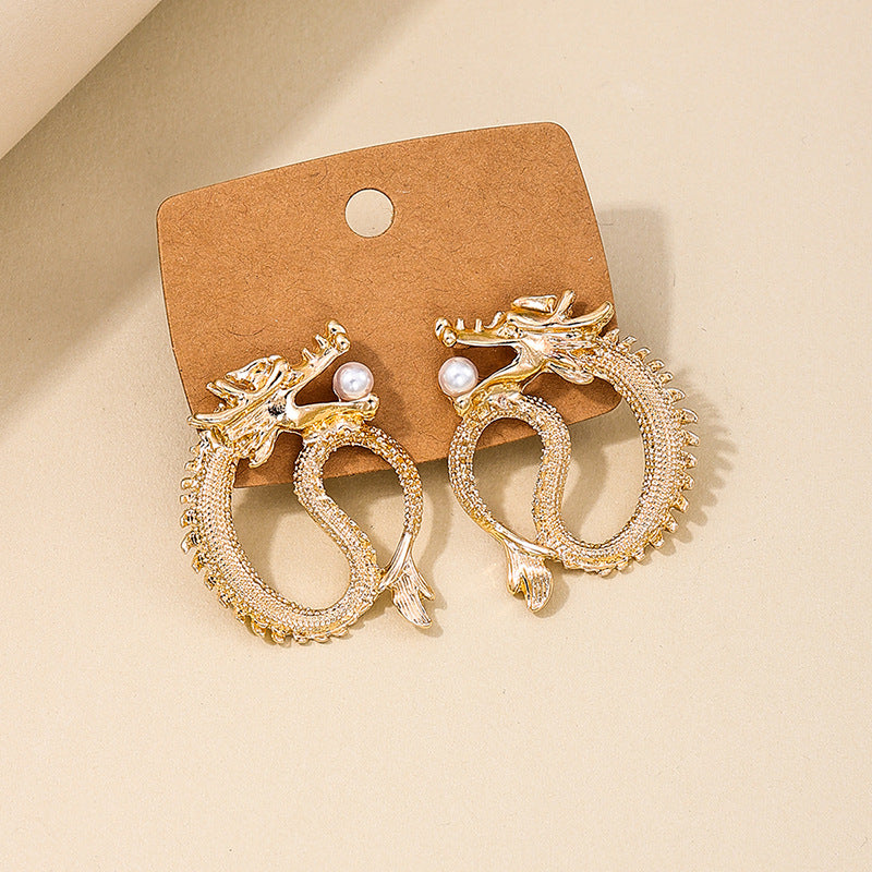 Exaggerated Zodiac Loong Totem Earrings - Vienna Verve Collection