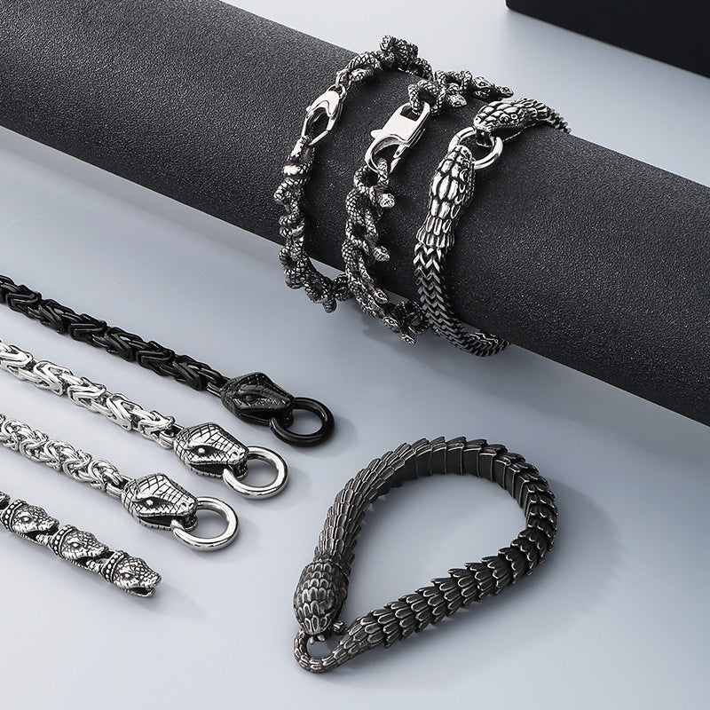 Planderful Zircon Encrusted Snake Bracelet For Men Titanium