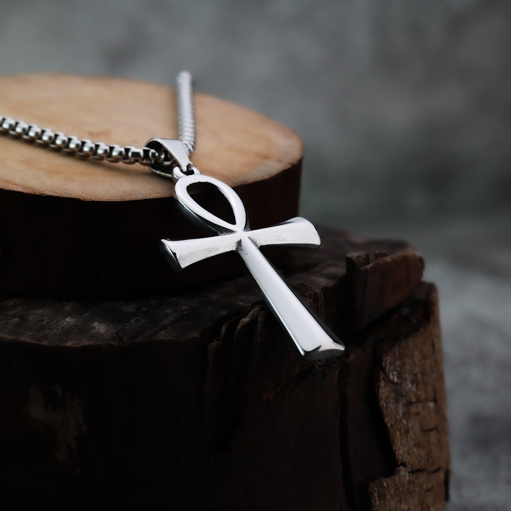 Minimalist Cross Egyptian Stainless Steel Men's Pendant Necklace