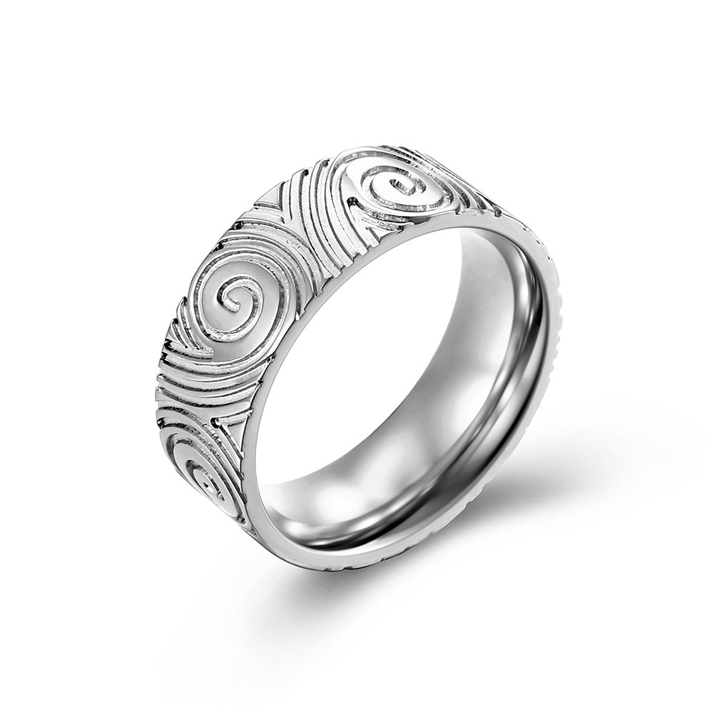 Cross-Border E-Commerce Stainless Steel Fingerprint Vortex Ring