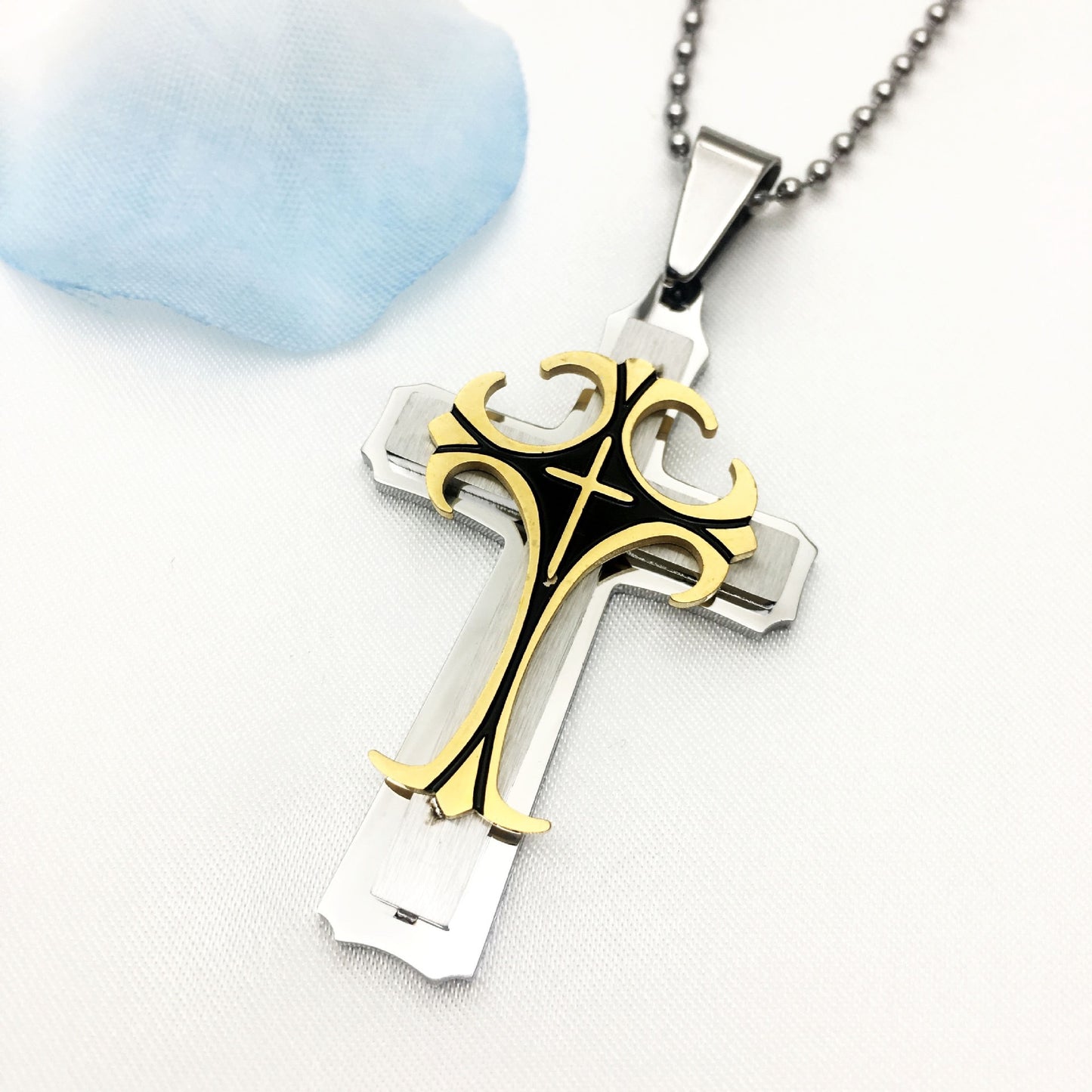 Planderful Titanium Steel Mens Cross Necklace Trendy Sweater Chain Hip Hop Pendant