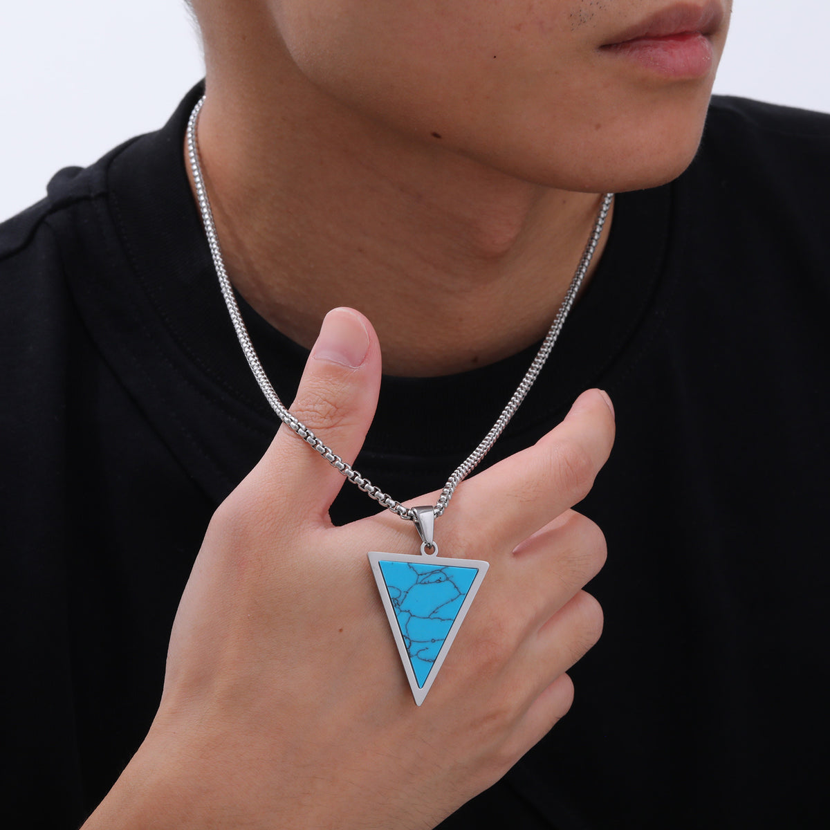 Turquoise Geometric Stainless Steel Necklace for Men