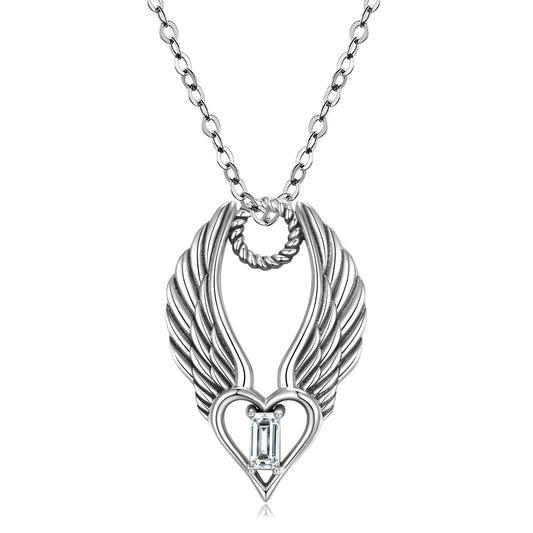 Heart and Wings with Zircon Silver Necklace
