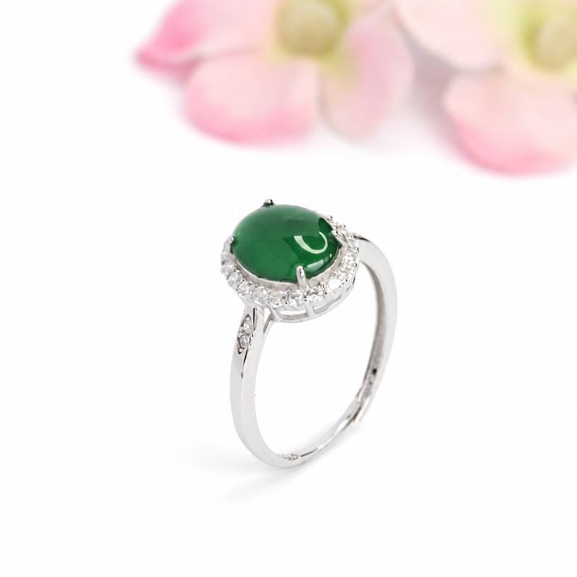 Green Jadeite 925 Silver Ring