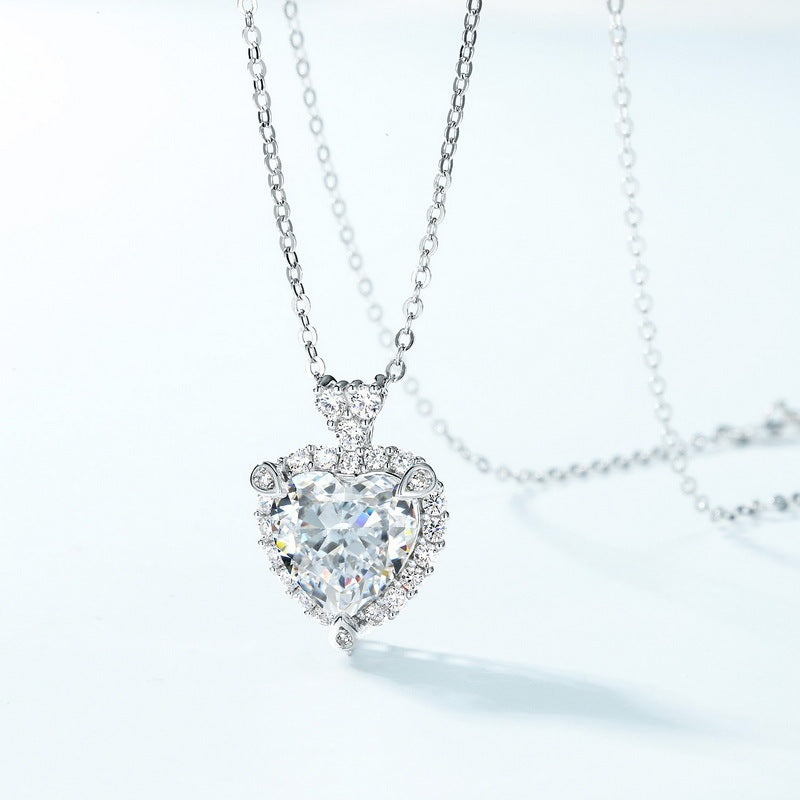 S925 Sterling Silver High-Carbon Stone Heart Pendant Necklace