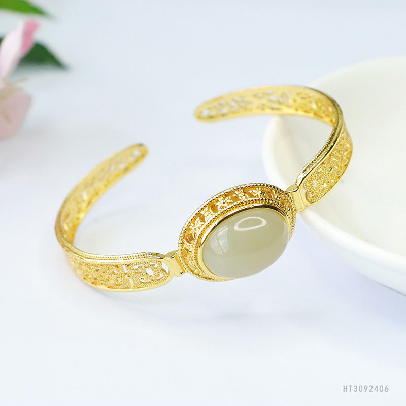 Hetian Jade Cabochon Open Bangle