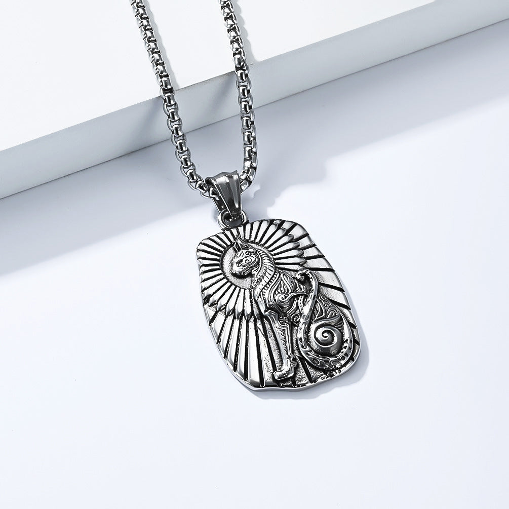 Ancient Egyptian Cat God Necklace Unisex Steel Pendant By Planderful Everyday Genie Bold Protection Statement Streetwear