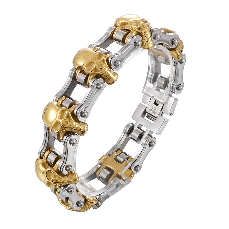 Trendy Skull Bracelet for Men - European and American Hip-Hop Inspired Gold Titanium Steel Accessory