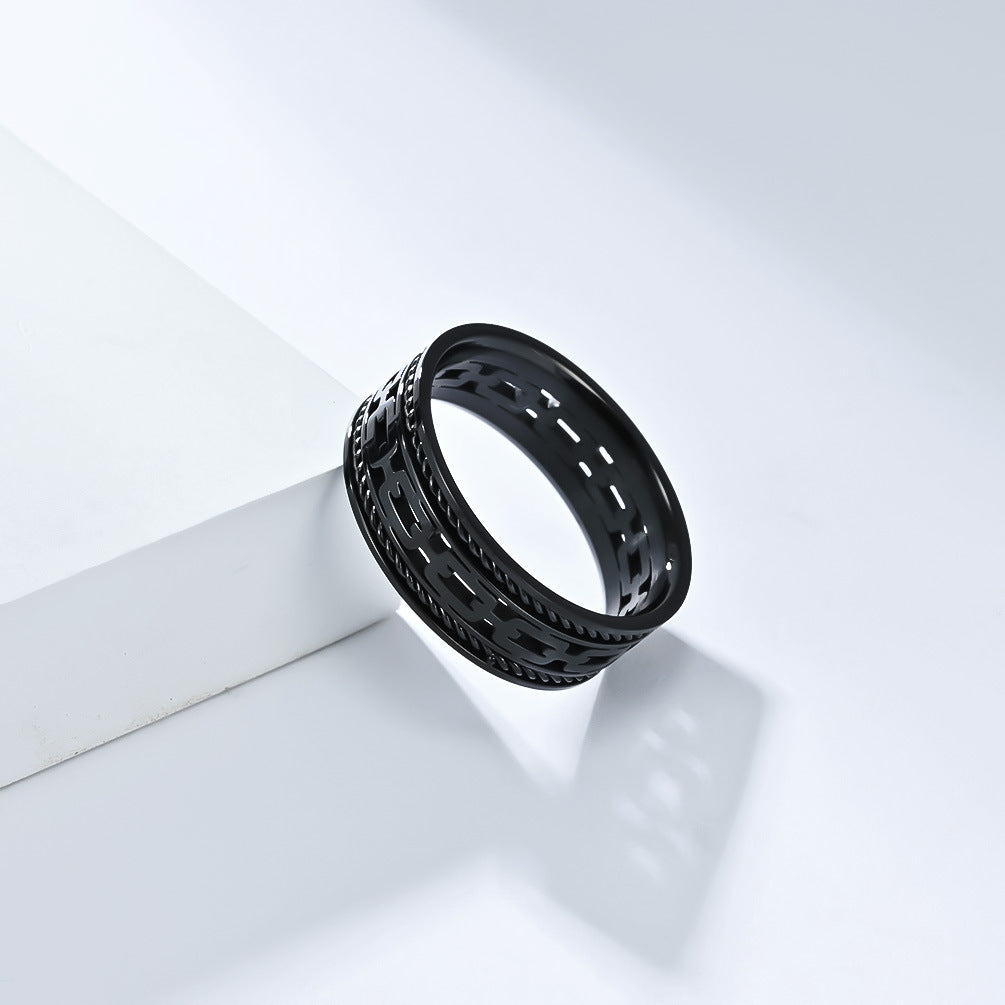 Planderful Titanium Steel Double Strand Wire Rope Hollow Cuban Chain Ring For Men Neutral Style