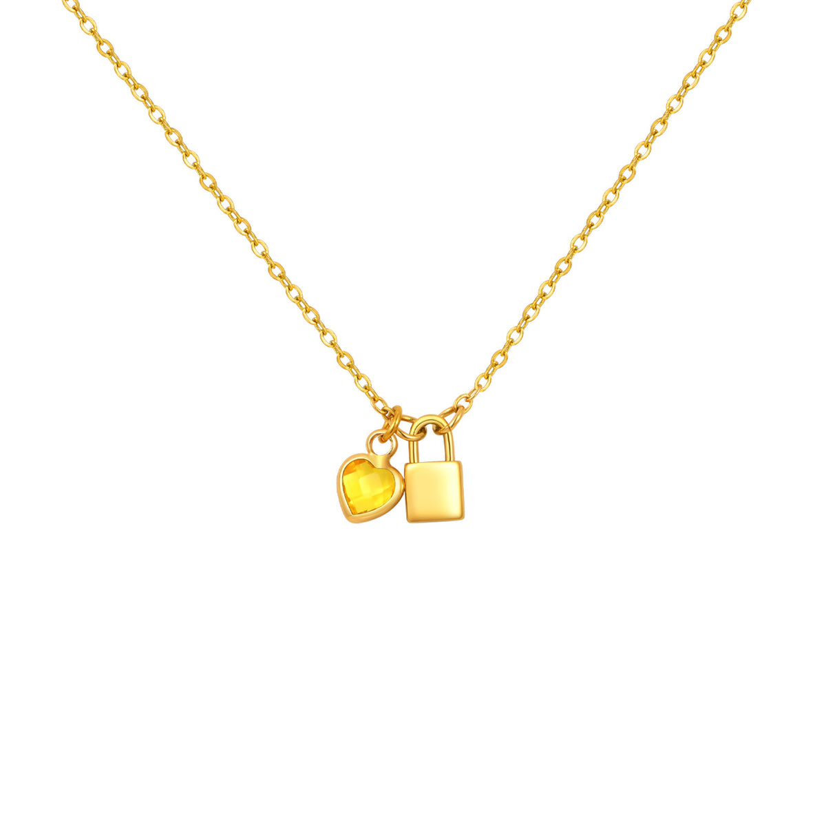 Wind Ladies Birthday Gift Stainless Steel Gold Lock Peach Heart Twelfth Necklace